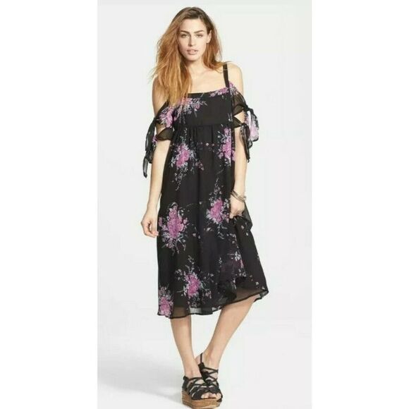 Free People Tied To You Dress Floral Cold Shoulder Midnight Combo S - Picture 2 of 7